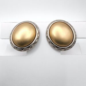 Vintage West Germany MCM Clip-On Earrings - Two-Tone - Retro